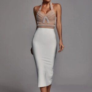 Bella Barnett Cornelia Pearl Halter Bandage Dress